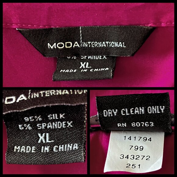 Vintage Y2K Silk Magenta Button Down Long Sleeve Blouse L/XL Office Sexy Classic - Picture 10 of 11